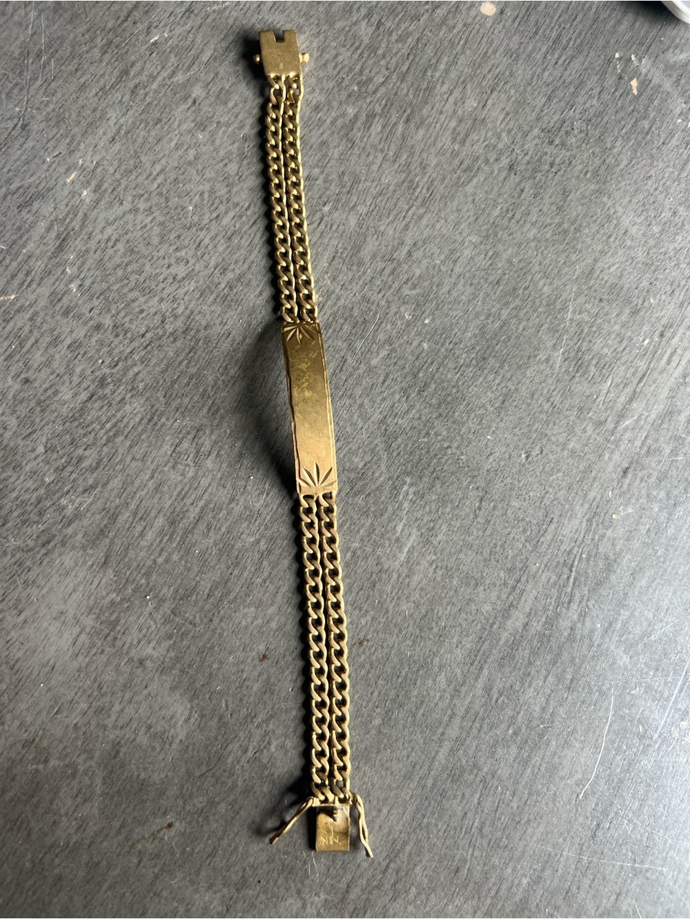 Vintage 14K Gold Filled Double Curb Link ID Nameplate Bracelet 20.92g Starburst
